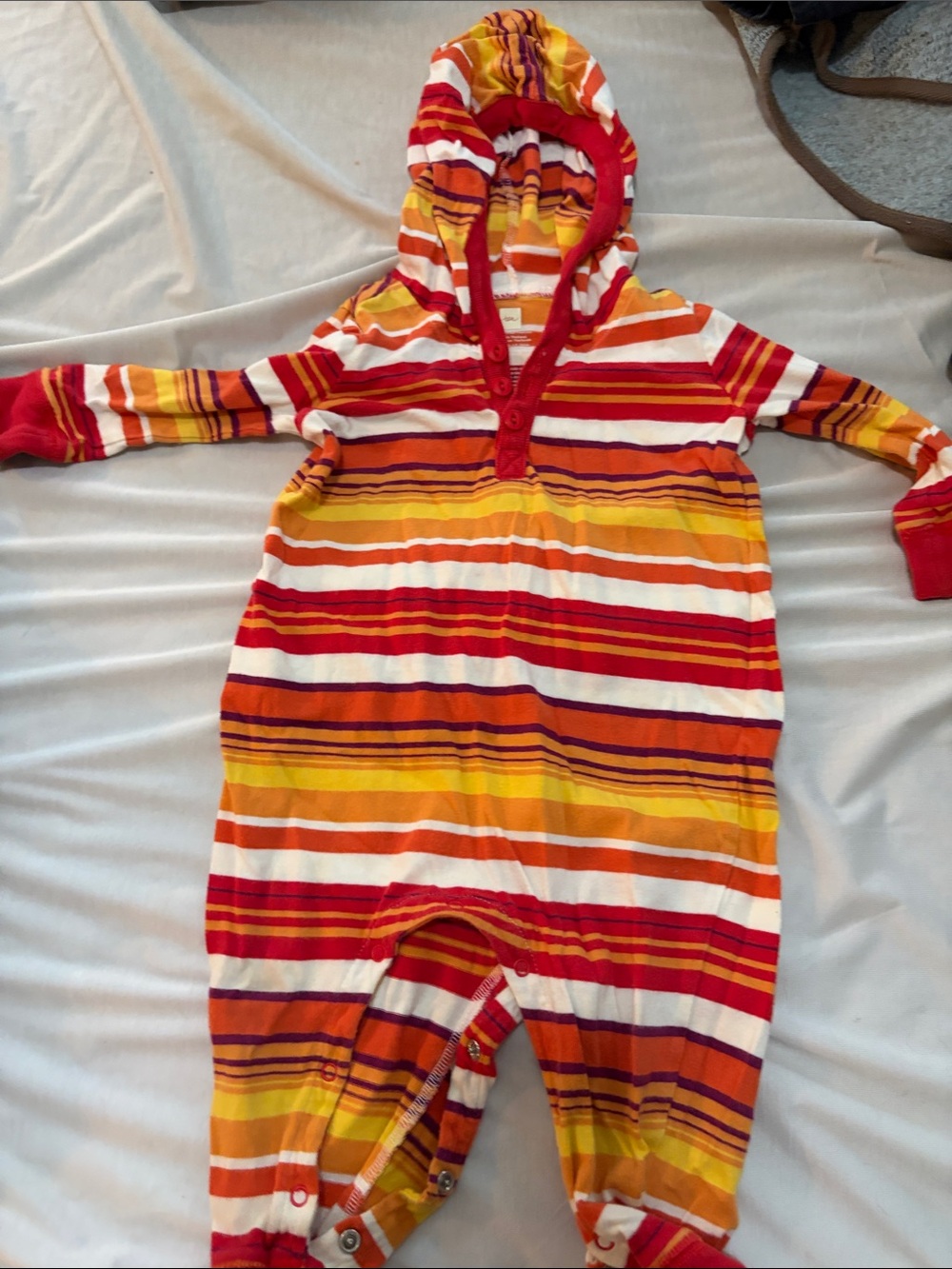 Tea Collection Striped Hooded Footie in Red, Orange, Yellow & White
